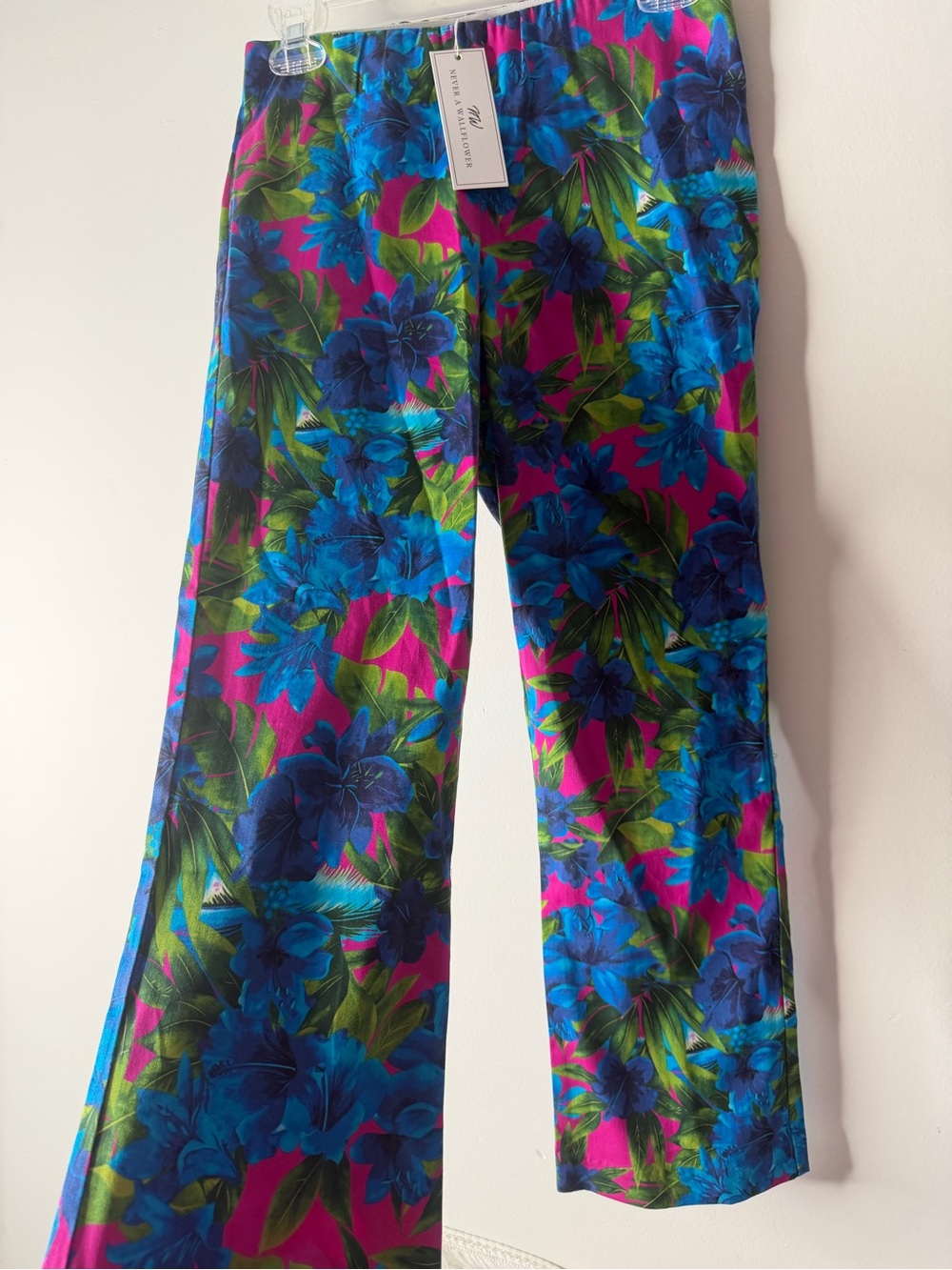 Wallflower Bright Blue Floral Pull-On Pants with Pink Base